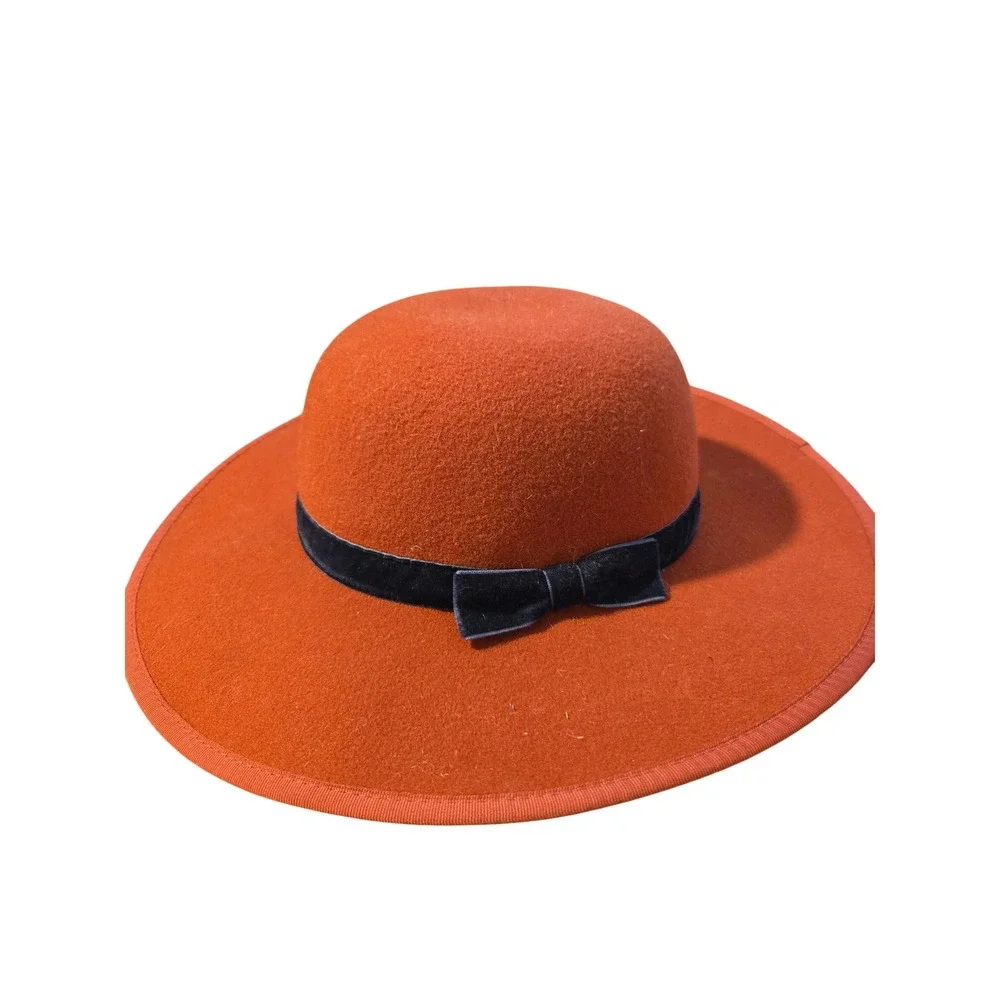 Janie and Jack Kids Hat, Rust Felt Bow, Girls Size 4 to 5, Elegant Autumn Preppy